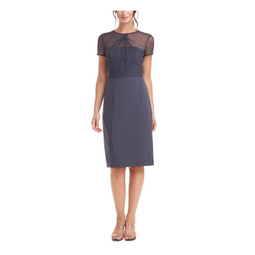 JS COLLECTION Womens Gray Lined Short Sleeve Knee Length Party Sheath Dress 6